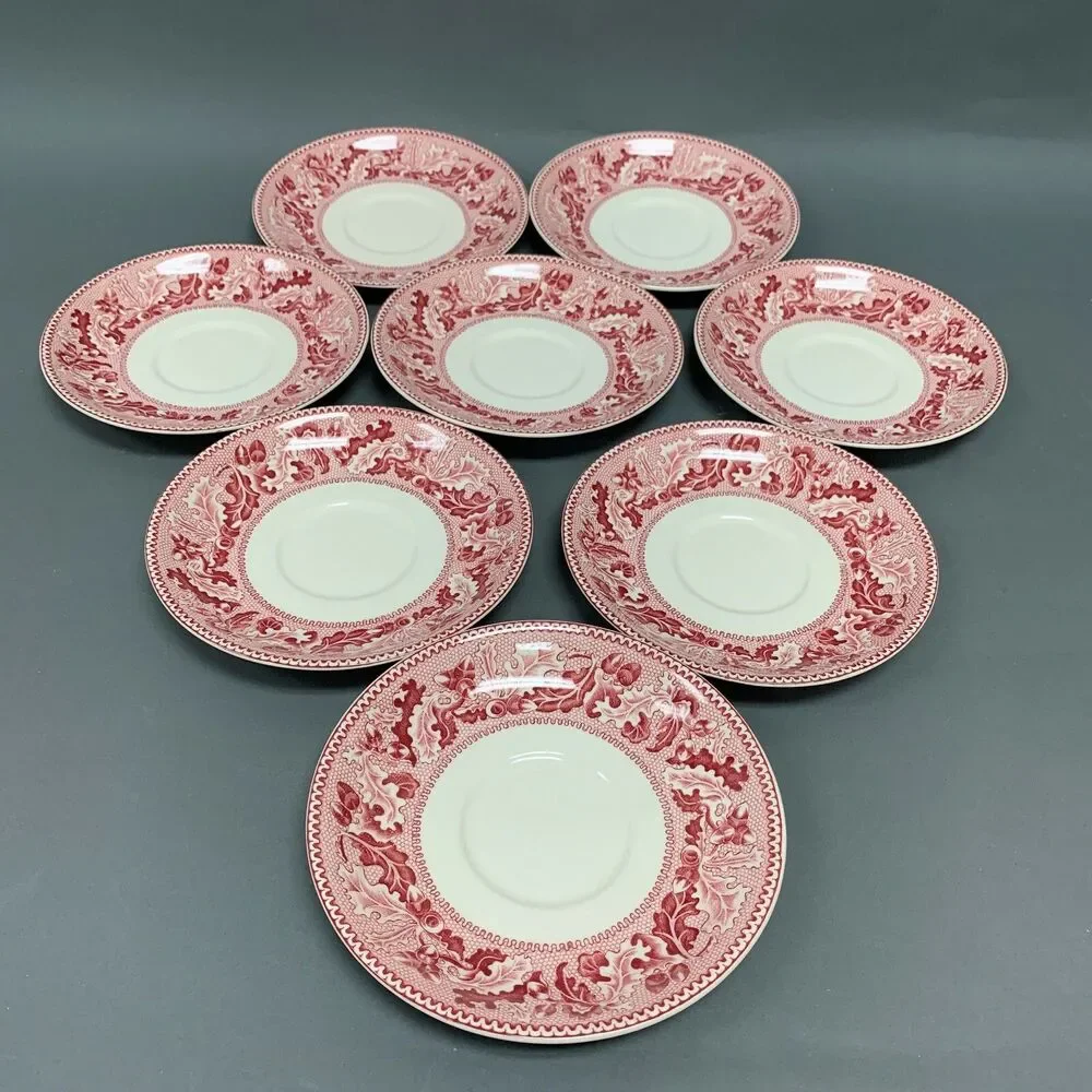 Johnson Bros. Historic America England Pink Ivory Saucers‎ Acorn 6 1/8